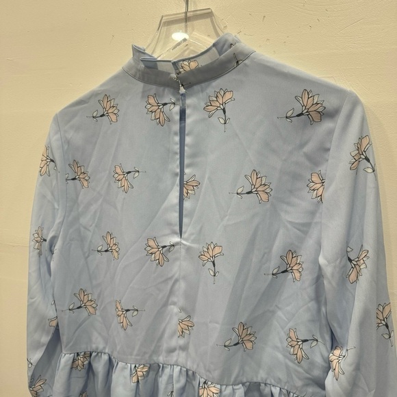 Endless Rose Blue Floral Peplum Blouse Top Cutout Tie Bell Sleeve Large *flawed* - Picture 8 of 9